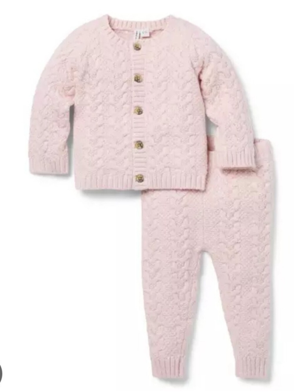 Janie and Jack Pale Pink Cable-Knit Cardigan & Pants Matching Set - Picture 1 of 8